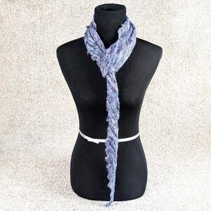Knit Scarf Blue Purple Striped Textured Fringe Lightweight Women's Accessory